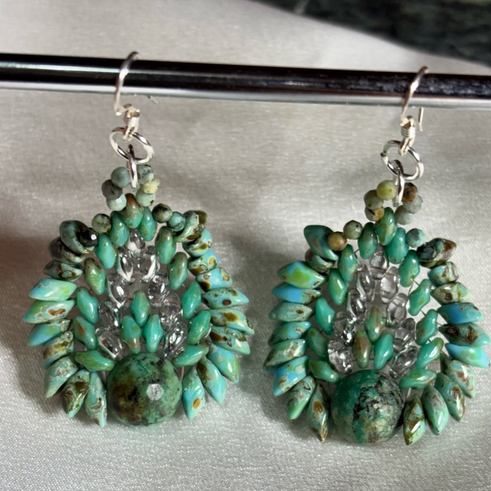 Hand Crafted Turquoise Beaded Earrings 2.5 inches